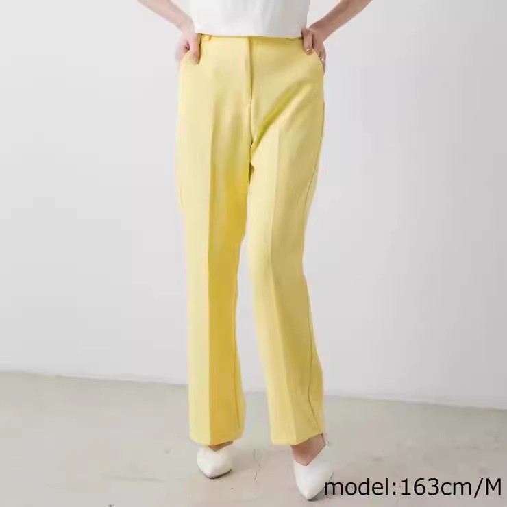 C01097日单新款客供料通勤挂扣松紧高腰女好搭配简洁气质直筒裤 - 图0