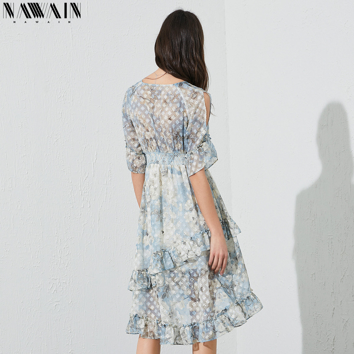 纳纹2020夏季新款法式荷叶边收腰 纳纹服饰连衣裙