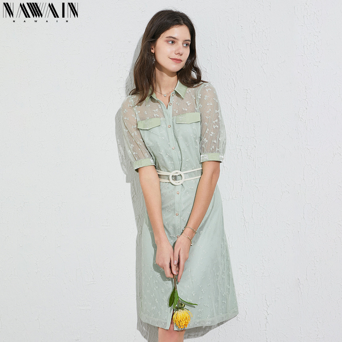 纳纹中长款网纱2020夏新品连衣裙 纳纹服饰连衣裙