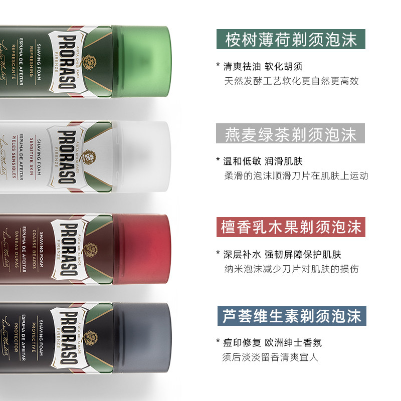 PRORASO博拉索男士剃须泡沫桉树薄荷意大利进口手动刮胡泡沫300ML,淘宝优惠券,粉丝福利购,淘宝优惠卷