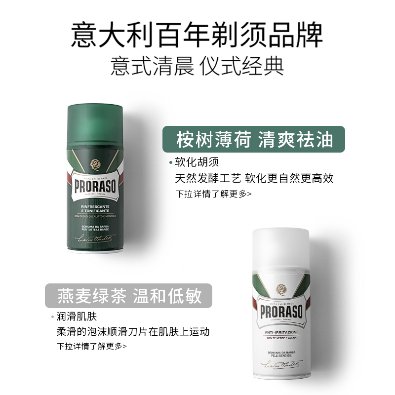 PRORASO男士剃须泡沫桉树香型意大利进口燕麦刮胡泡300ML【两瓶】 - 图0