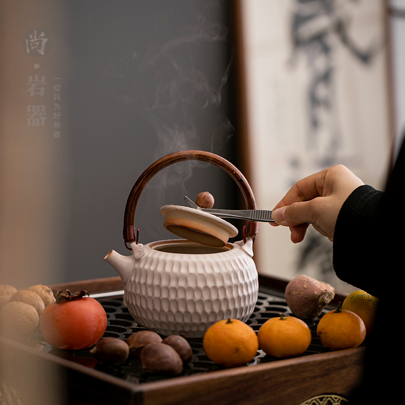 复古陶瓷茶壶围炉炭火煮茶白陶煮茶壶家用室内功夫茶具茶炉煮茶器