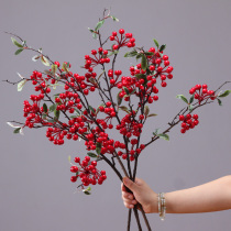 Yongyue Belt Leaf Winter Green Fruits Emulation Flower Rich Berries Fruit Branches Fake Flowers Living Room Decoration Red Fruits Flower Arrangement Festive Hair Fruits