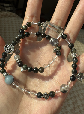 原创红幽灵牌绿碧玺白水星辉骨干草莓黑发水墨海蓝宝萤石6mm手串