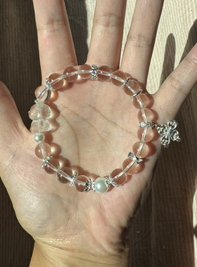 原创白水晶小熊+白水晶8.5mm+贝珠净化舒缓提升注意力平衡能量