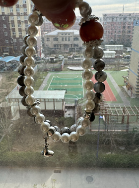 原创星辉骨干+白贝珠+橘红兔毛辟鞋增加自信5+mm串