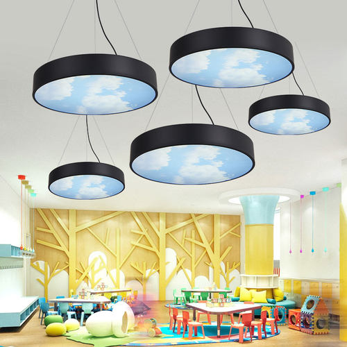 简约led吊灯蓝天白云造型灯办公室工作室商场健身房网咖长条灯具 - 图2