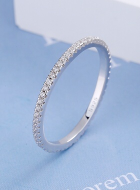 s925纯银戒指女满钻单排指ins日韩指环条戒尾戒食指戒指