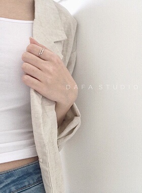 s925纯银竹节戒指简约小众冷淡风学生韩国食指尾戒开口可调节