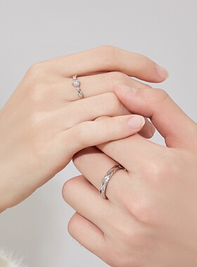 S999纯银青丝缠绕情侣开口对戒