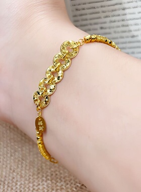 s925纯银碎冰冰五帝钱币手链女国风新中式盘缠手串