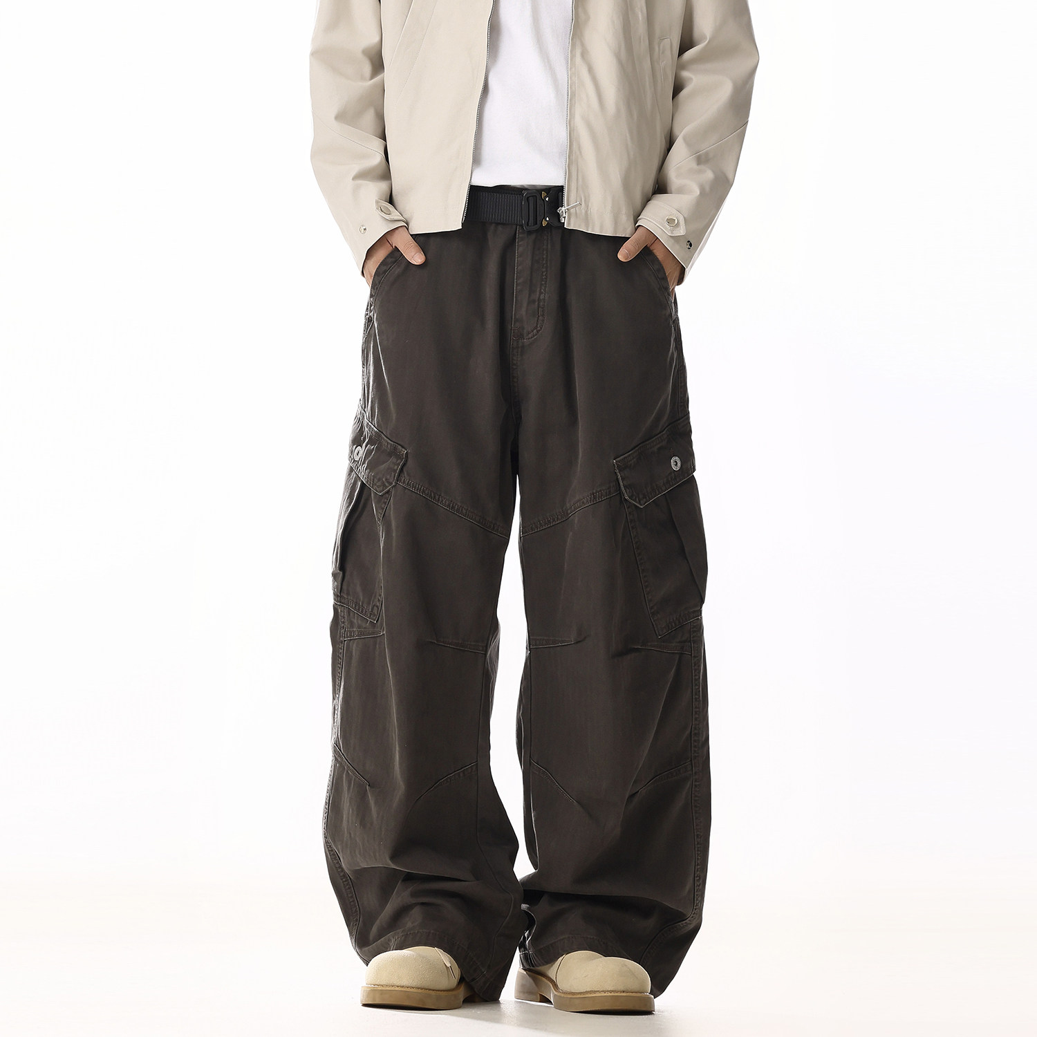 美式复古水洗做旧解构工装裤男女廓形褶皱设计感宽松直筒阔腿裤子,淘宝优惠券,粉丝福利购,淘宝优惠卷