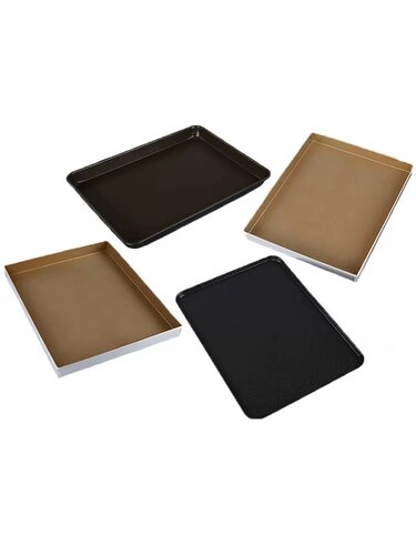 三能金色不沾烤盘家用正方形直角/圆角28cm蛋糕卷不粘烘焙模具 - 图1