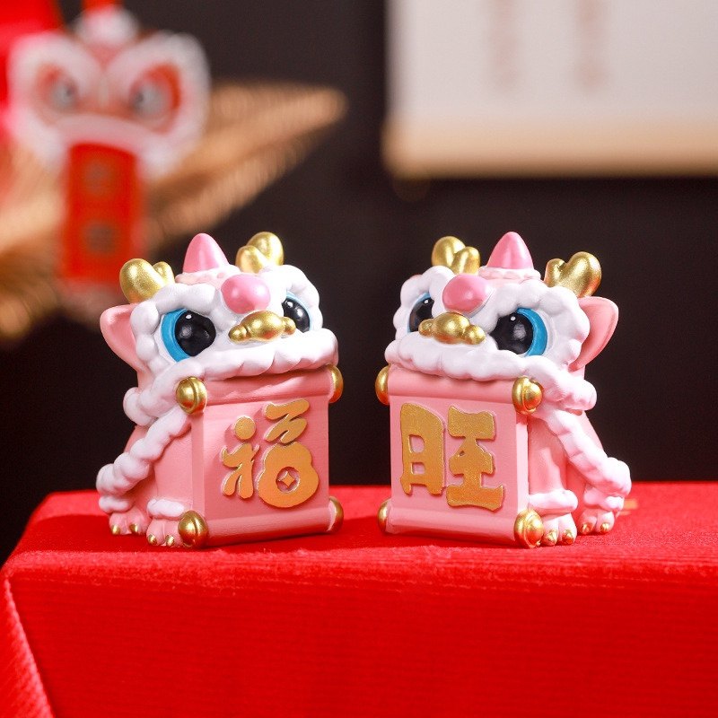 创意卡通喜庆树脂小狮子国潮舞龙摆件醒狮工艺品桌面中控台小摆件,淘宝优惠券,粉丝福利购,淘宝优惠卷