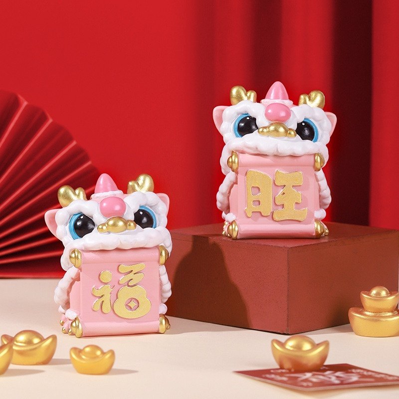 创意卡通喜庆树脂小狮子国潮舞龙摆件醒狮工艺品桌面中控台小摆件,淘宝优惠券,粉丝福利购,淘宝优惠卷