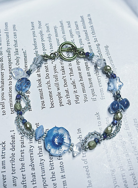 手链蓝色女2024年新款串珠高颜值学生党轻奢小众精致绝美文艺清新