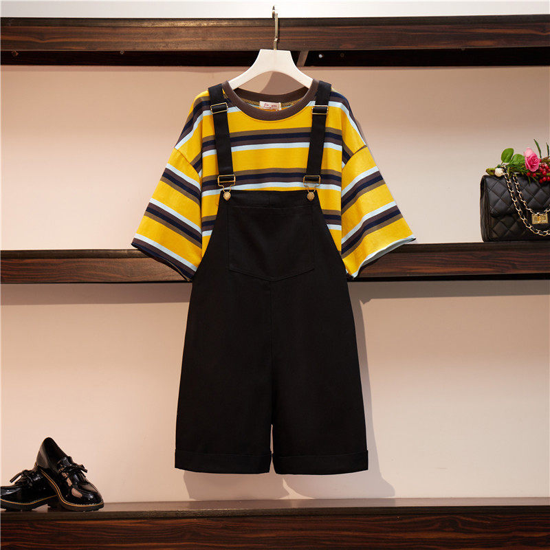 加肥加大码孕妇产检套装夏天短裤 奥颜美孕妇背带裤