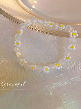 diy亚克力琉璃白色花朵手链国小
