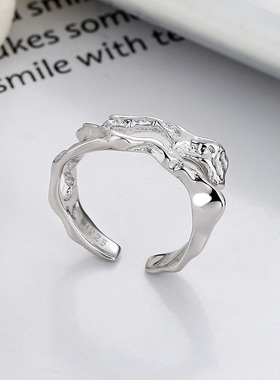 diy秋季新S295不规则褶皱锡纸指镂空开口戒个性潮流指环女