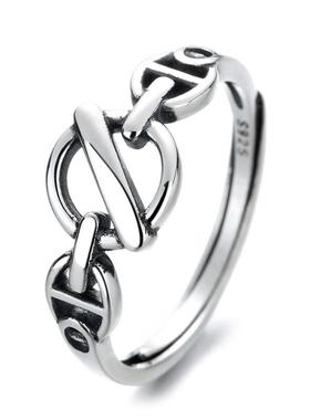 S925复古不规则光面个性冷淡风酷帅嘻哈泰银猪鼻孔活口戒指