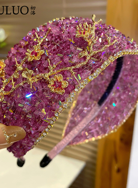 CL547重工水晶发箍复古华丽宽边头箍晚宴婚礼旗袍发饰高级感头饰