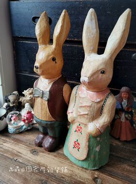 日产古董纸偶纯手工古董兔子摆件