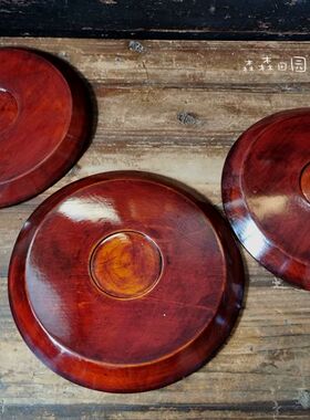 日本回流手工实木大漆圆形茶盘进口漆器托盘手作日式多用素雅茶道