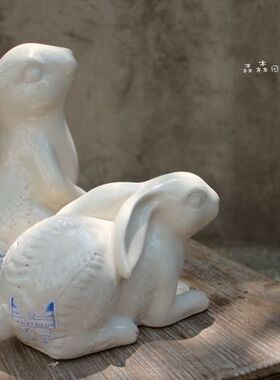 陶瓷做旧复古招财摆件情侣生肖兔