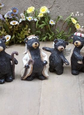 树脂复古做旧仿木雕刻小熊工艺品