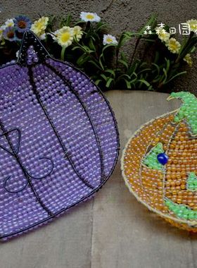 串珠小猫咪篮子样品铁艺家居装饰