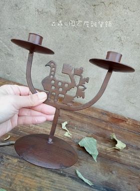 创意欧式风复古做旧烛台工艺品