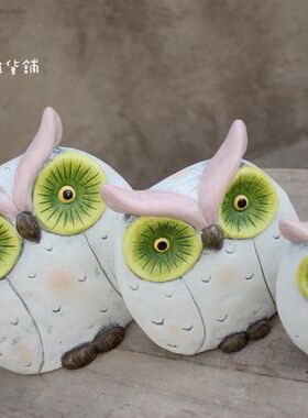 欧式风猫头鹰件套镇宅陶瓷装饰品