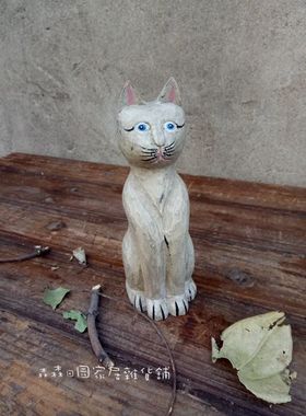 欧式风田园手工雕刻猫咪家居装饰