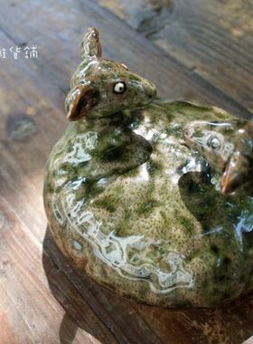 陶瓷小众双头鹿工艺家居装饰摆件