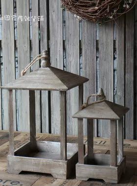 复古园艺实木阳台禅意风落地摆件