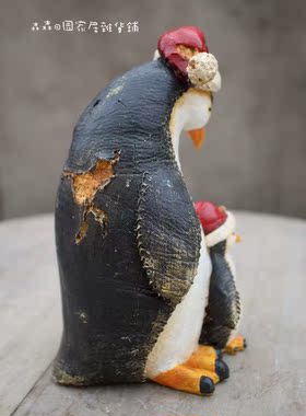 树脂复古做旧企鹅节日家居装饰