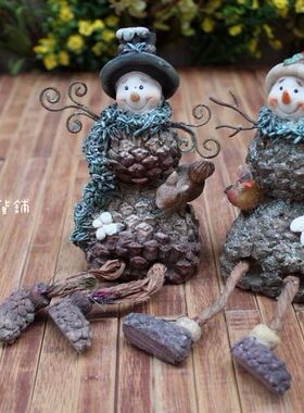 美式乡村风松果吊脚娃娃工艺品