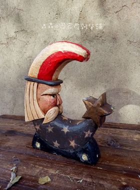 雕刻复古做旧圣诞老人月亮装饰品