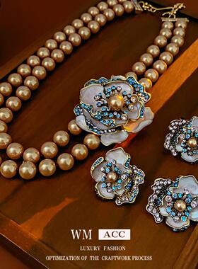 vintage做旧花朵珍珠耳钉