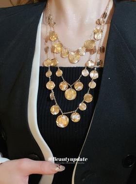 欧美圆片金属吊坠项链时尚百搭夸张锁骨链轻奢高级感小众饰品