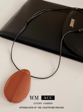 复古美拉德椭圆吊坠项链小众