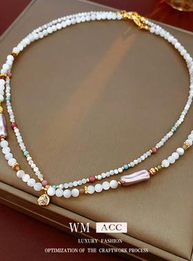 贝母珍珠串珠项链女轻奢复古