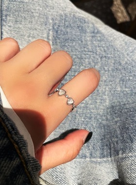 爱心戒指女网红精致轻奢ins小众设计指环冷淡风高级猫眼石食指戒