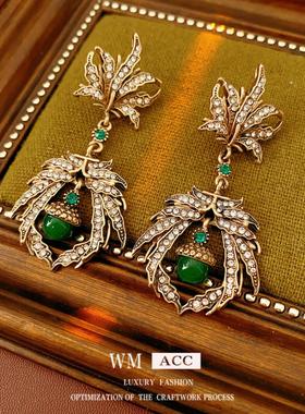 vintage银针树叶珍珠首饰套装