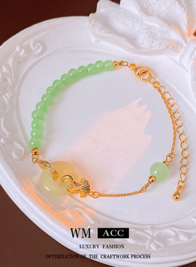 真金电镀银杏叶几何手链新中式国潮串珠手环小众时尚高级感手饰女
