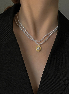 钛钢个性简约项链女百搭冷淡风首饰吊坠高级感锁骨链项饰珍珠配饰