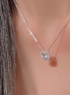 方糖项链女轻奢小众设计感镶嵌方形锆石锁骨链简约气质方钻颈链