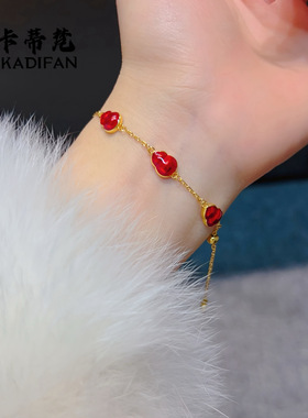 金店同款娇玉花丝小享红葫芦手链项链戒指套装新中式国潮葫芦项链