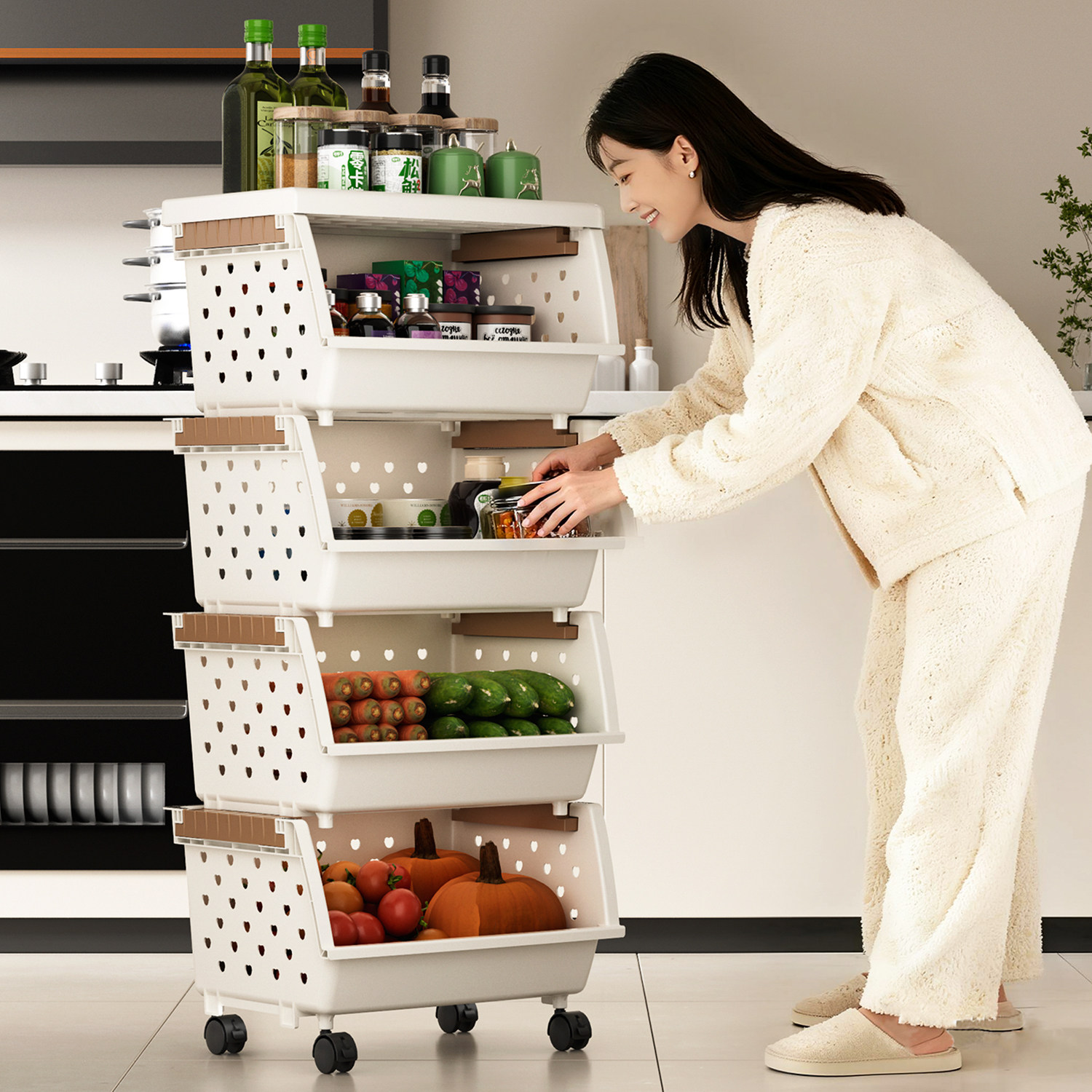 厨房置物架放果蔬菜篮子夹缝隙移动大容量多层家用神器储物收纳筐,淘宝优惠券,粉丝福利购,淘宝优惠卷