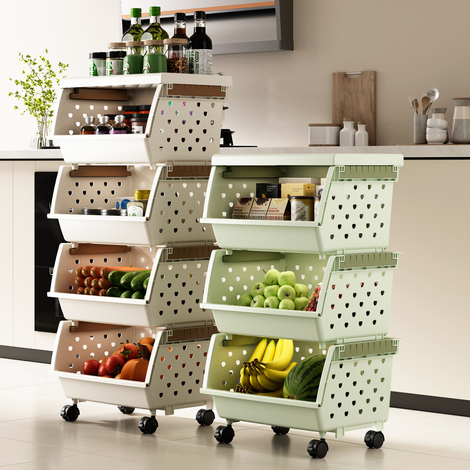 厨房置物架放果蔬菜篮子夹缝隙移动大容量多层家用神器储物收纳筐,淘宝优惠券,粉丝福利购,淘宝优惠卷